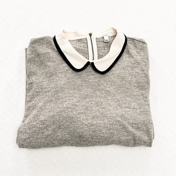 J. Crew Heather Grey Sweater Cream Collar Top Size L - Picture 4 of 5